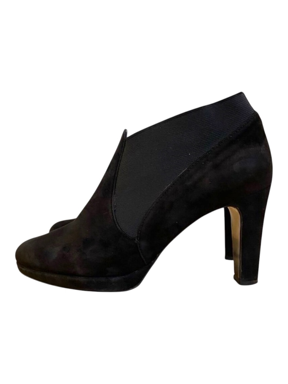 Vaneli Black Suede Ankle Booties platform heeled shoes Womens Size 7M almond toe